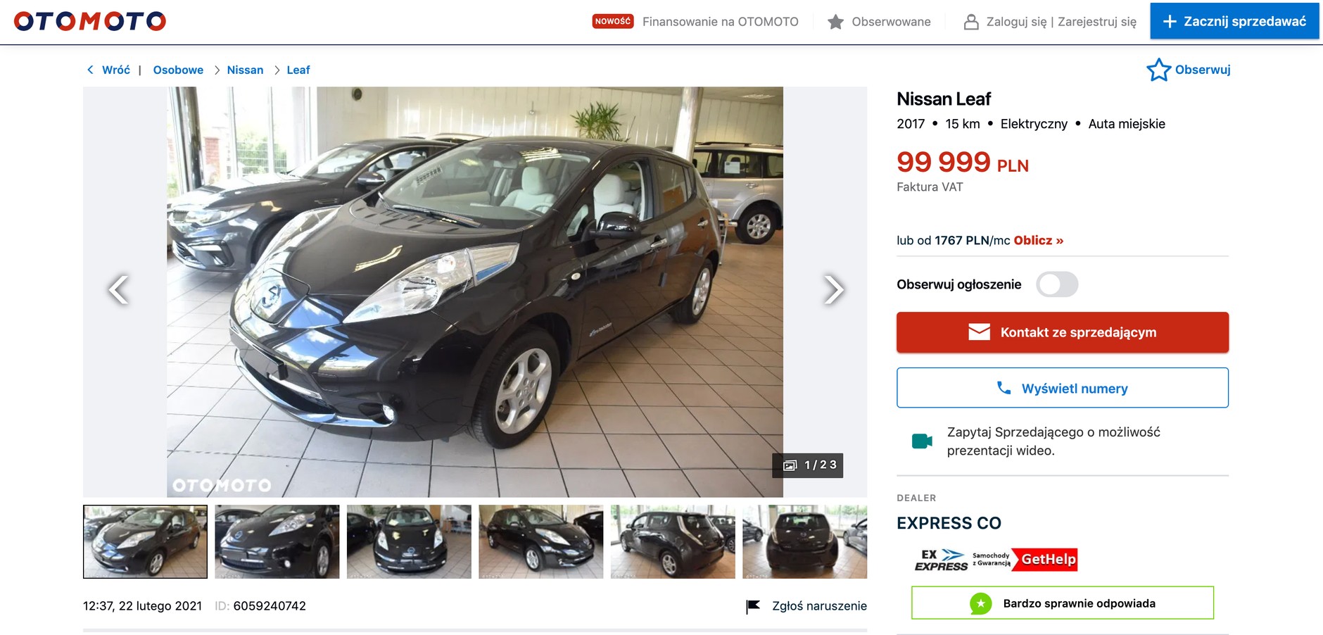 Nissan Leaf – auto pokazowe z salonu w... Dubaju