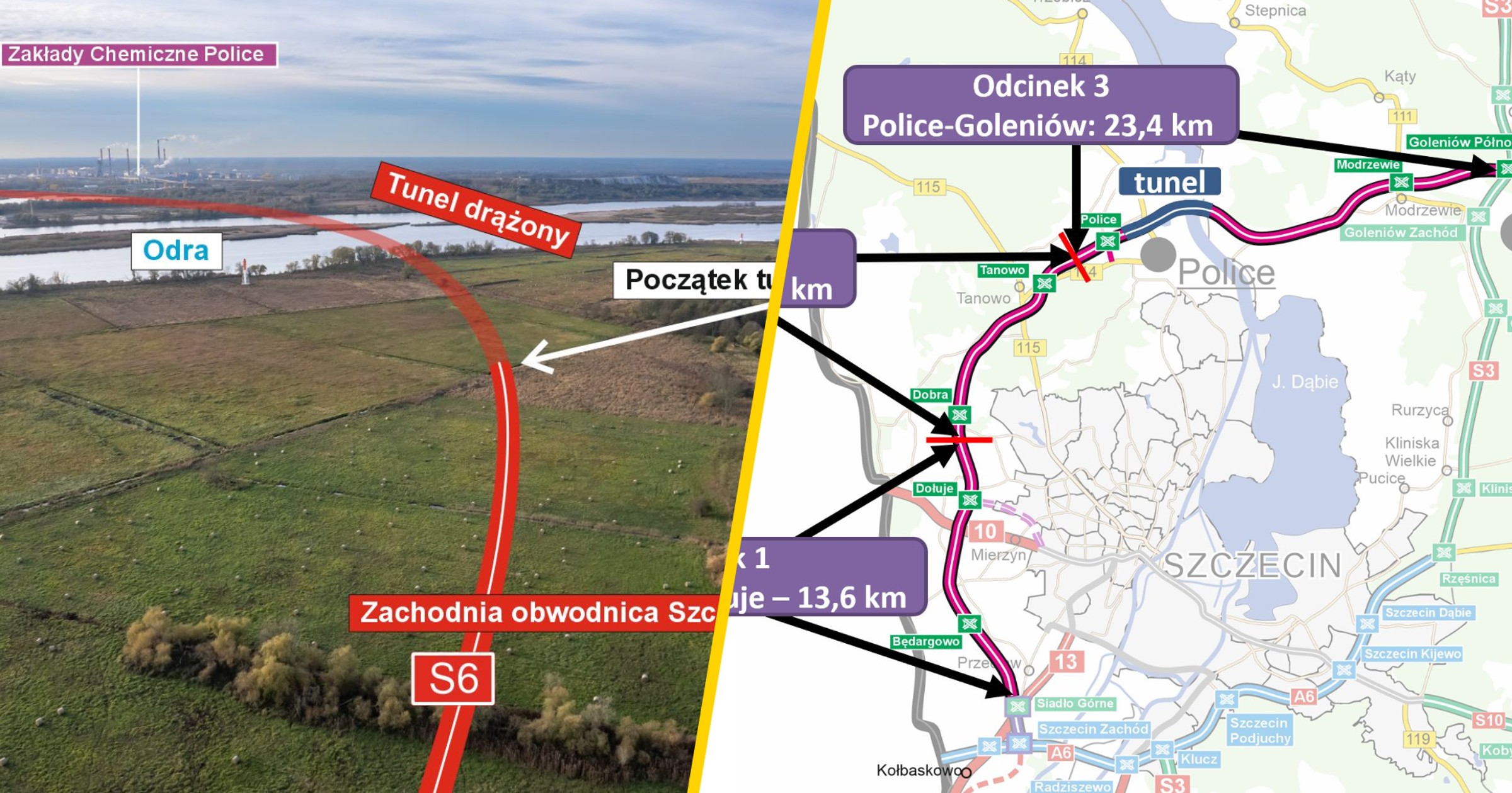 Tunel S6 ZOS pod Odrą - mapa i wizualizacja