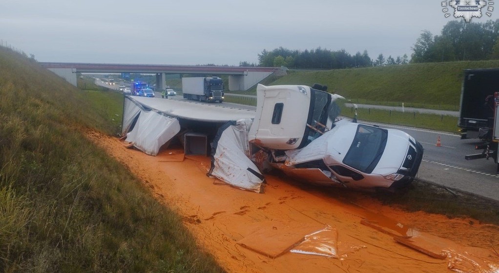 Wypadek na autostradzie A1 w pobliżu Częstochowy