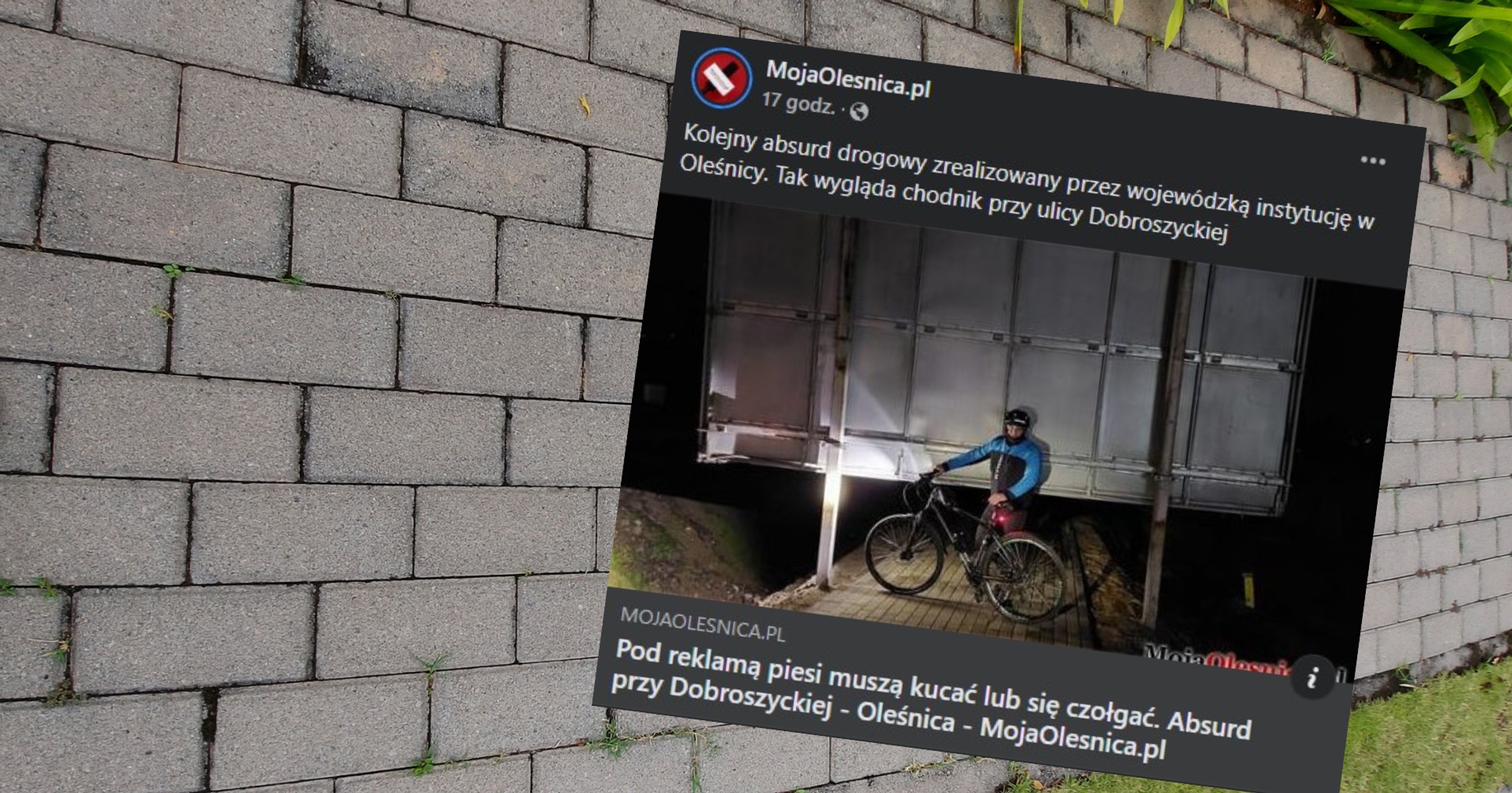 Na środku chodnika w Oleśnicy stoi wielka reklama (screen: mojaolesnica/Facebook)