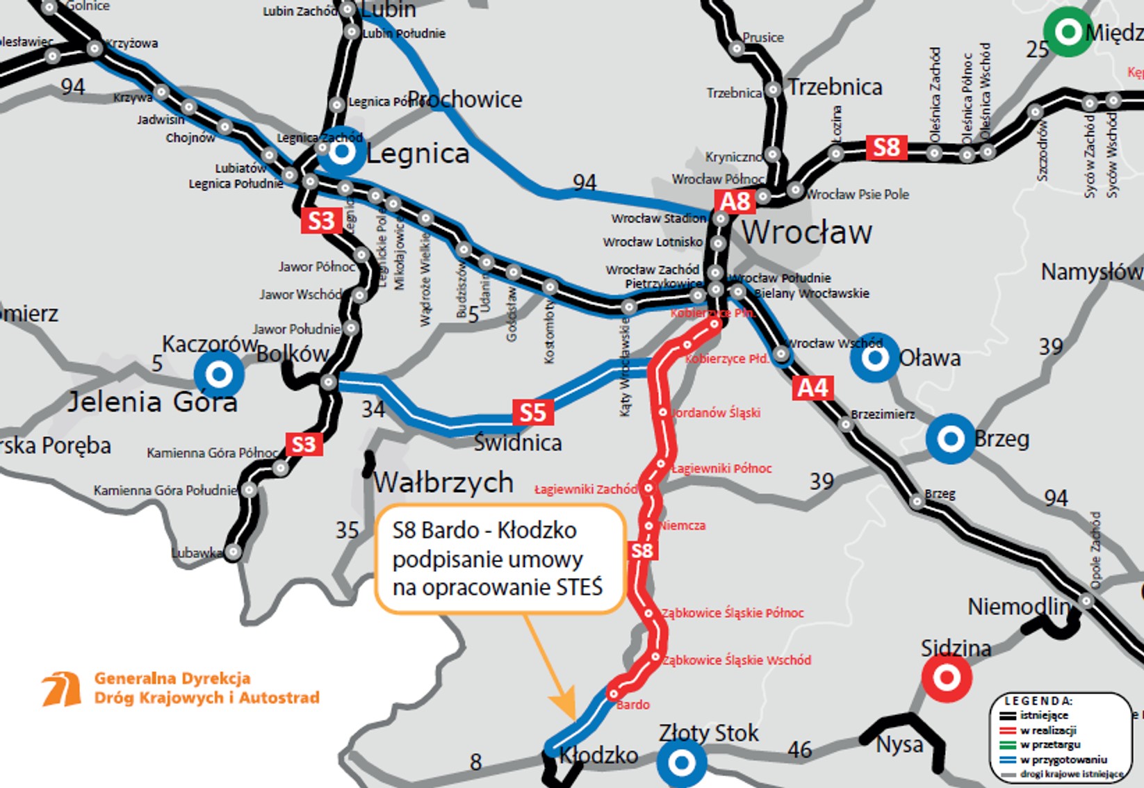Droga S8 Bardo - Kłodzko - mapa