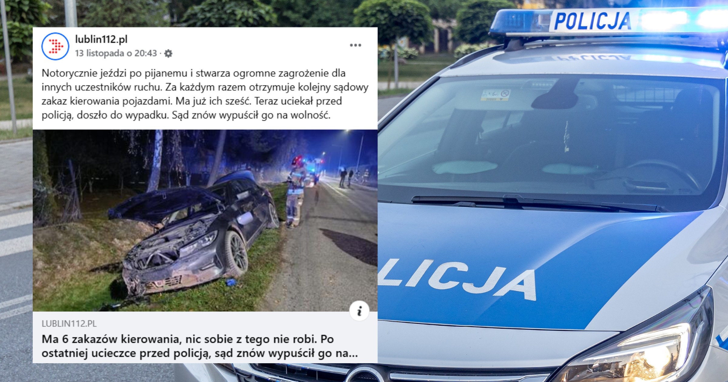 Ma sześć zakazów prowadzenia auta. Sąd nadal nie chce go aresztować (fot. screen: facebook.com/@lublin112)