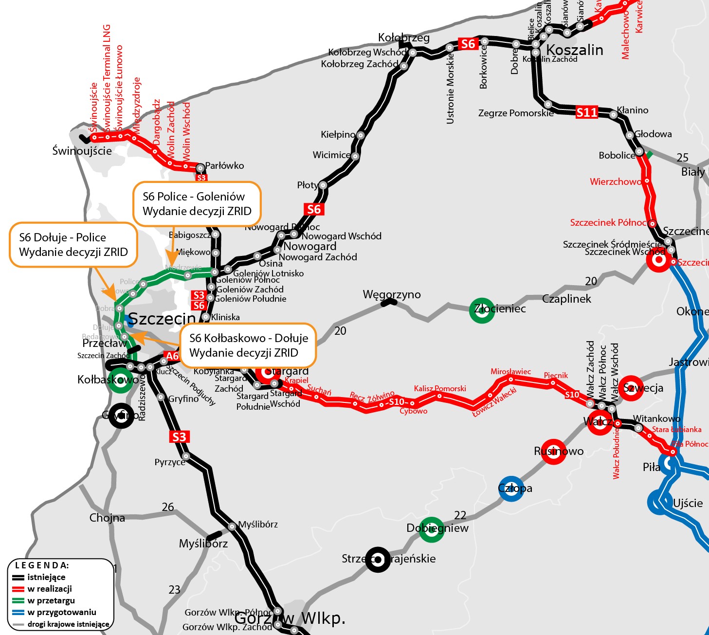 Mapa regionu z przebiegiem ZOS