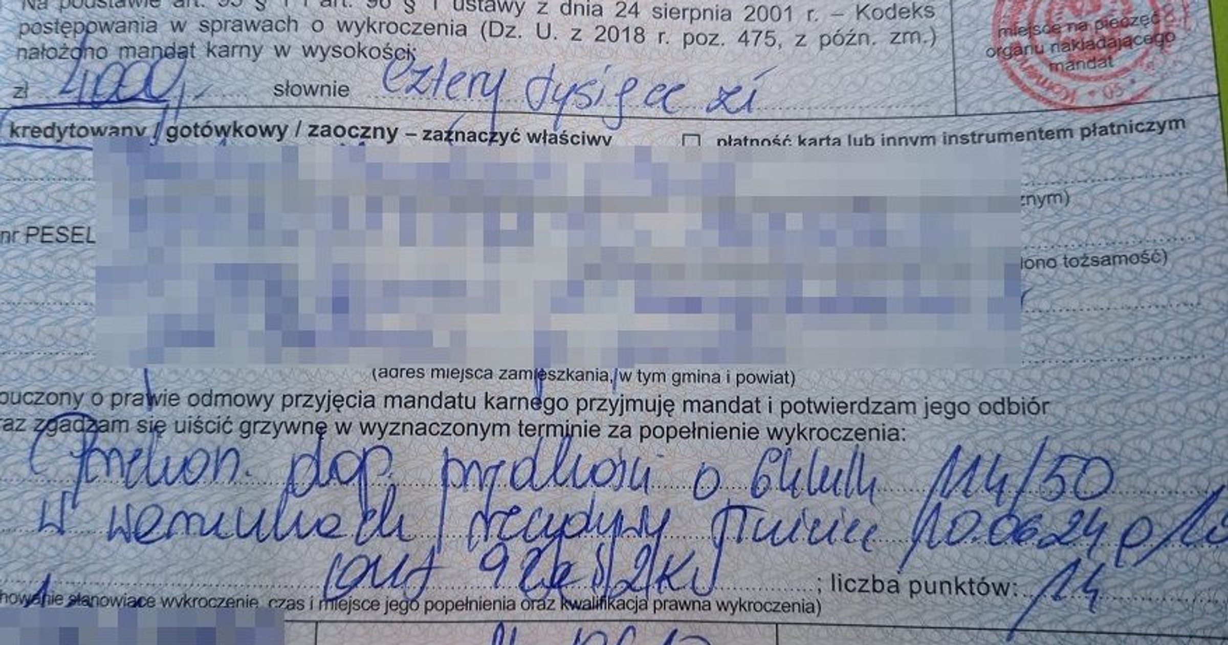 4 tys. zł mandatu za przekroczenie prędkości w warunkach recydywy
