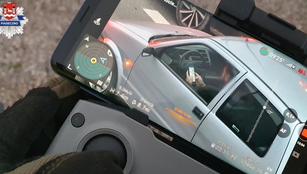 Policjanci kontrolują kierowców z drona. Sprawdzają, czy używają telefonów