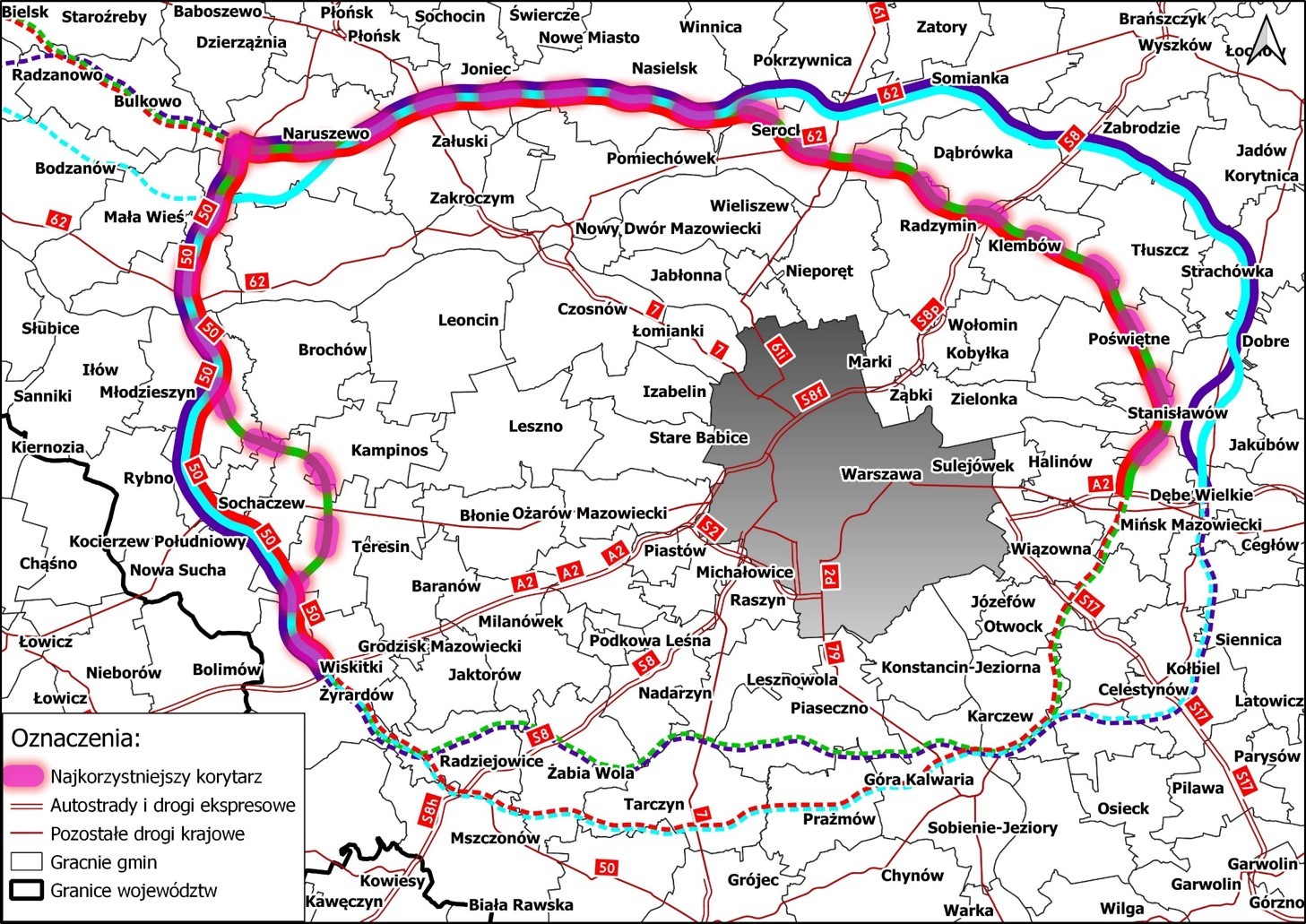 Obwodnica Aglomeracji Warszawskiej S50 - możliwe przebiegi trasy