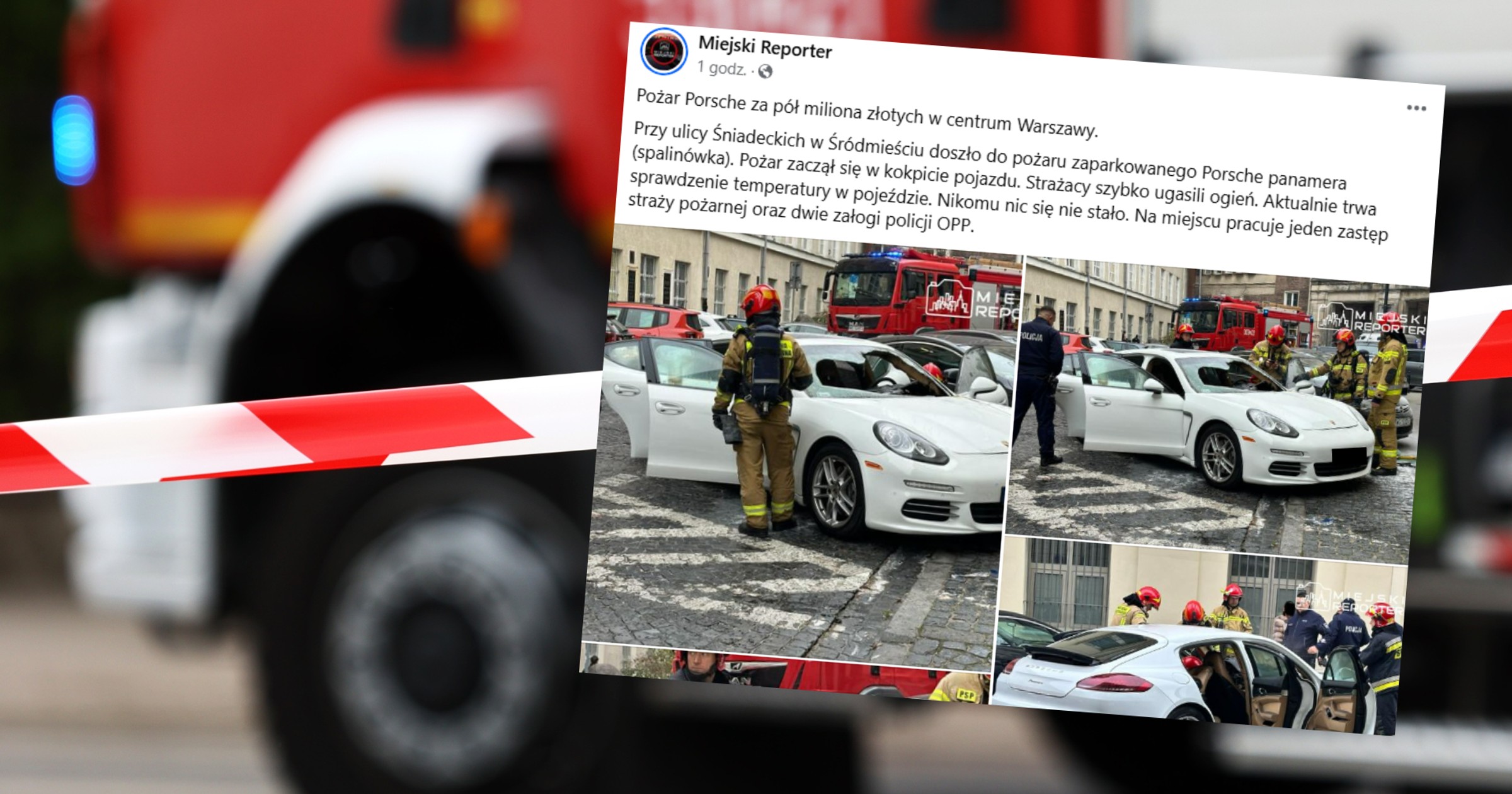 Pożar Porsche w centrum Warszawy (screenshot/Facebook/reporterwawa)