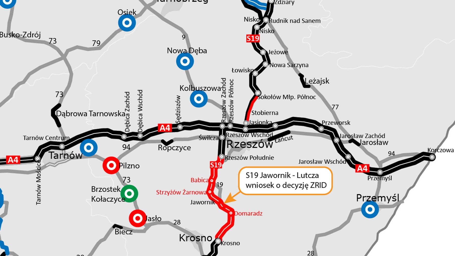 Mapa S19 Jawornik - Lutcza