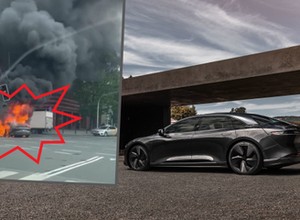 Lucid Air doszczętnie spłonął po wypadku w Warszawie. Co to za samochód?