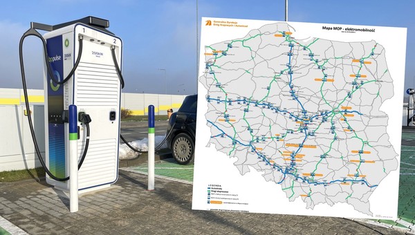 Sieć stacji ładowania przy głównych trasach w Polsce