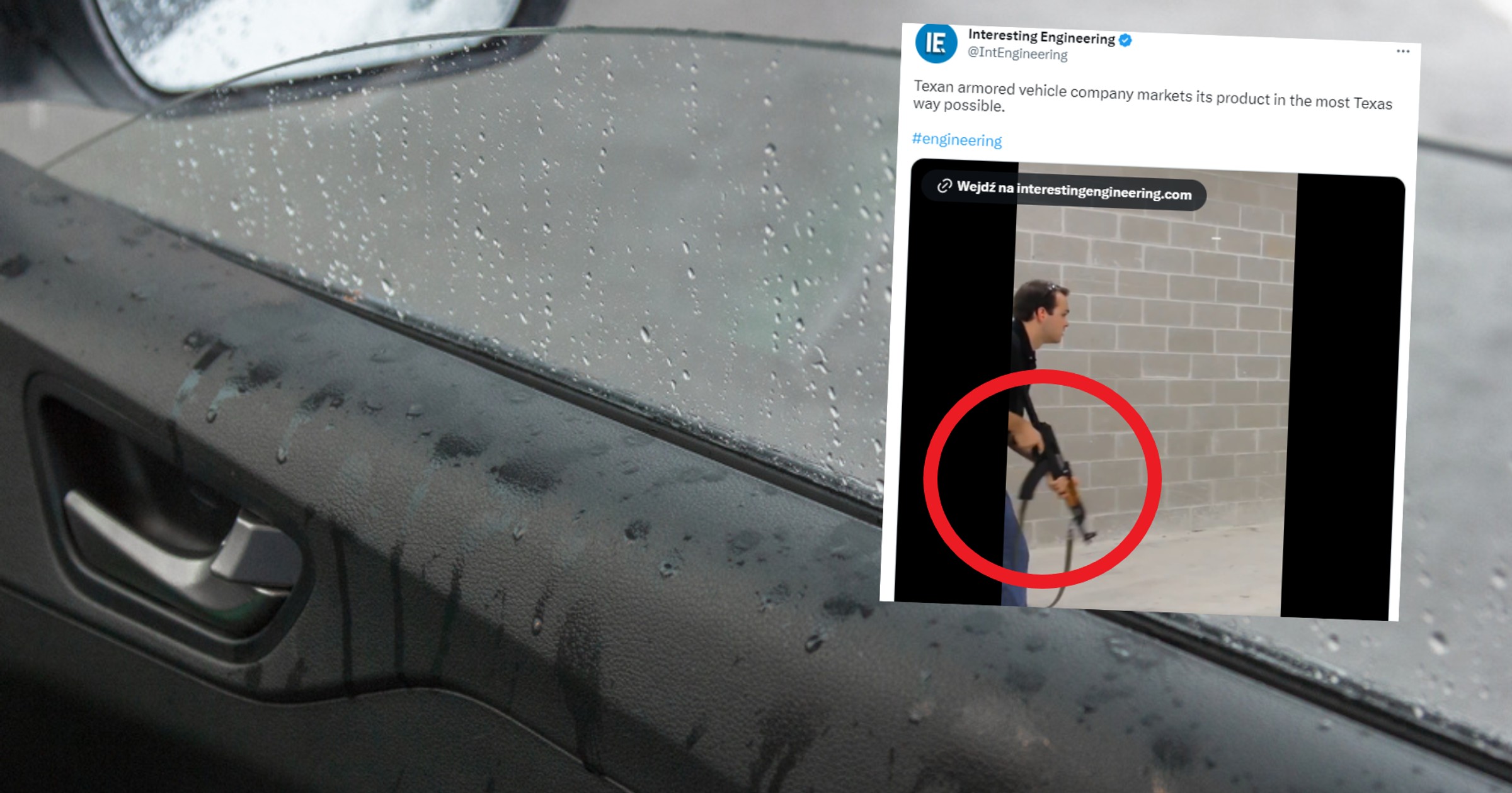 Usiadł za szybą auta i kazał do siebie strzelać (fot. screen: Twitter/IntEngineering)