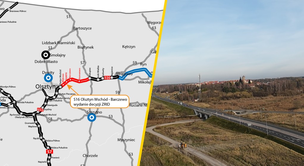 Droga S16 Olsztyn Wschód – Barczewo na mapie