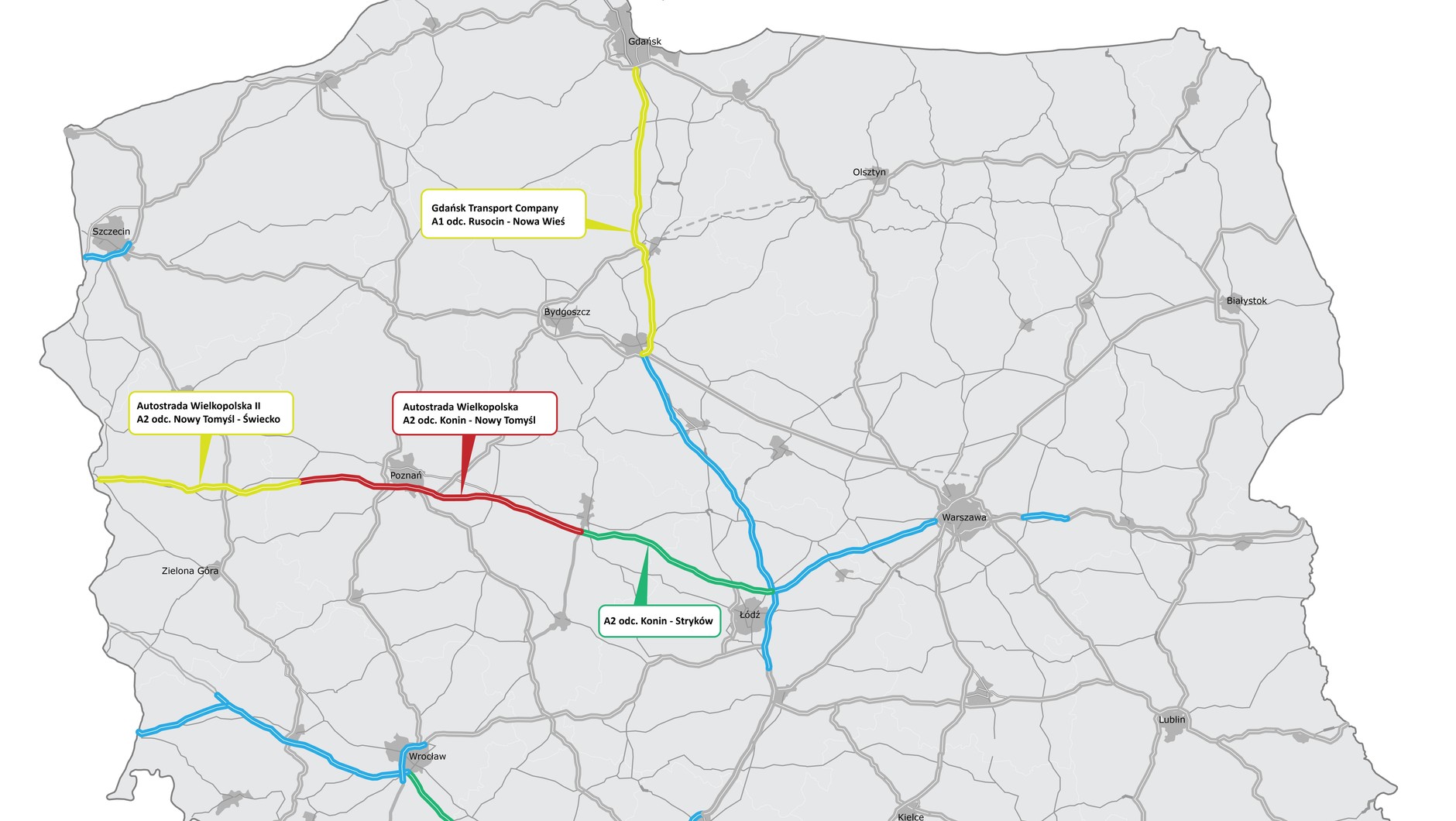 Autostrady z podziałem na odcinki płatne i bezpłatne