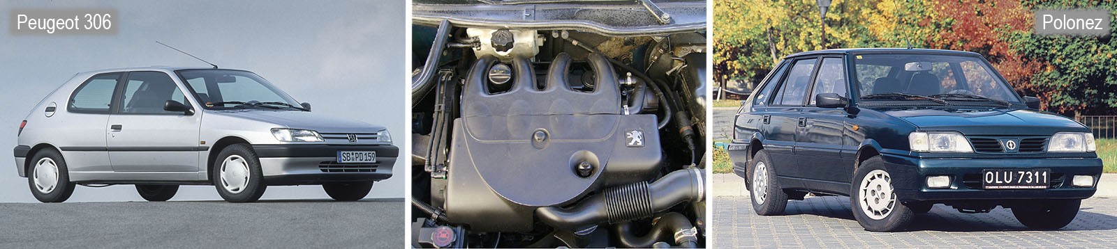 Peugeot 306 korzystał zarówno z silników XUD, jak i DW8; Polonez otrzymał jednostkę wysokoprężną w 1991 r.