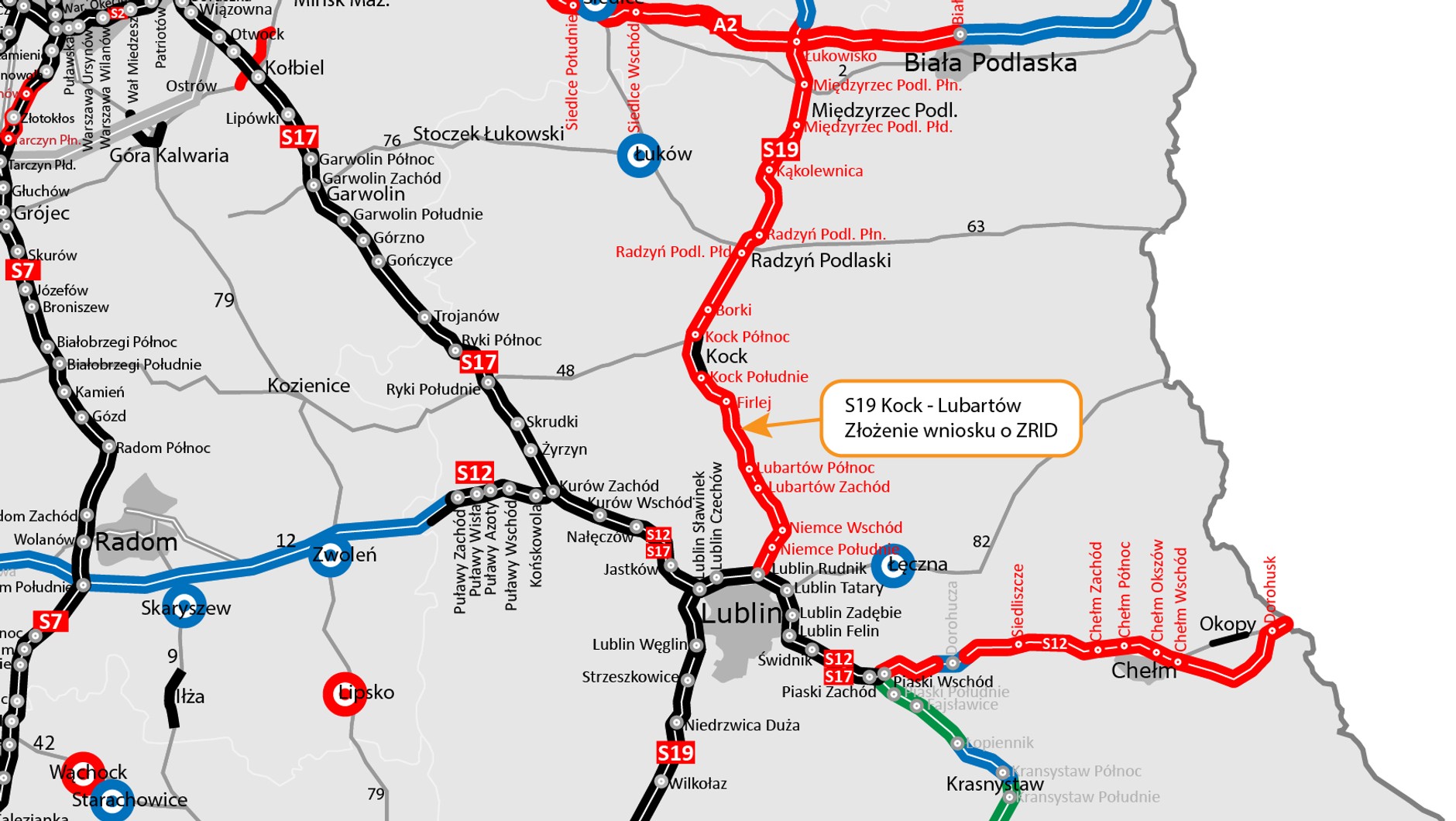 Droga ekspresowa S19 (Via Carpatia) – mapa.