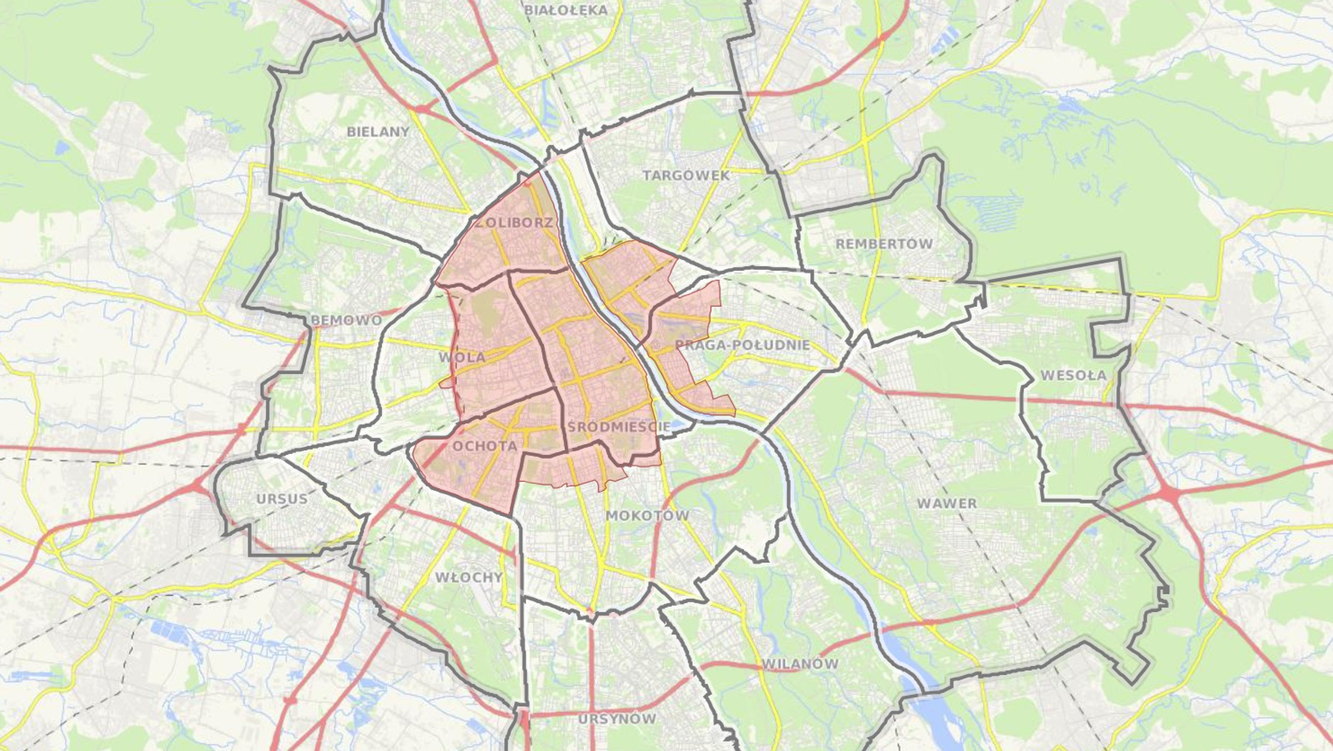 Strefa Płatnego Parkowania w Warszawie - mapa