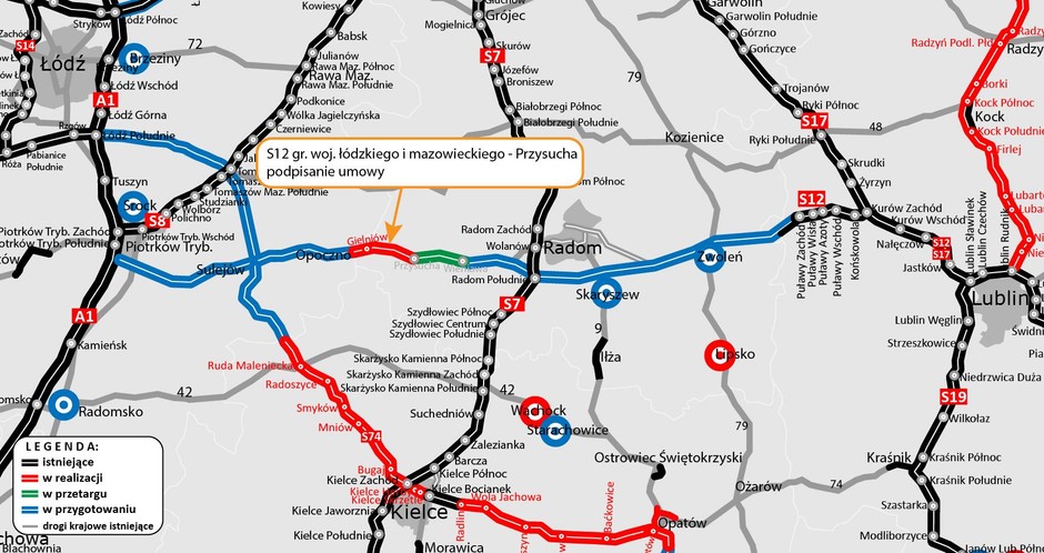 Droga ekspresowa S12 od granicy województw do Przysuchy — mapa
