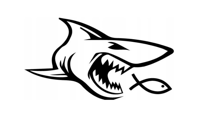 Naklejki z rekinem zjadającym rybę stają się coraz popularniejsze