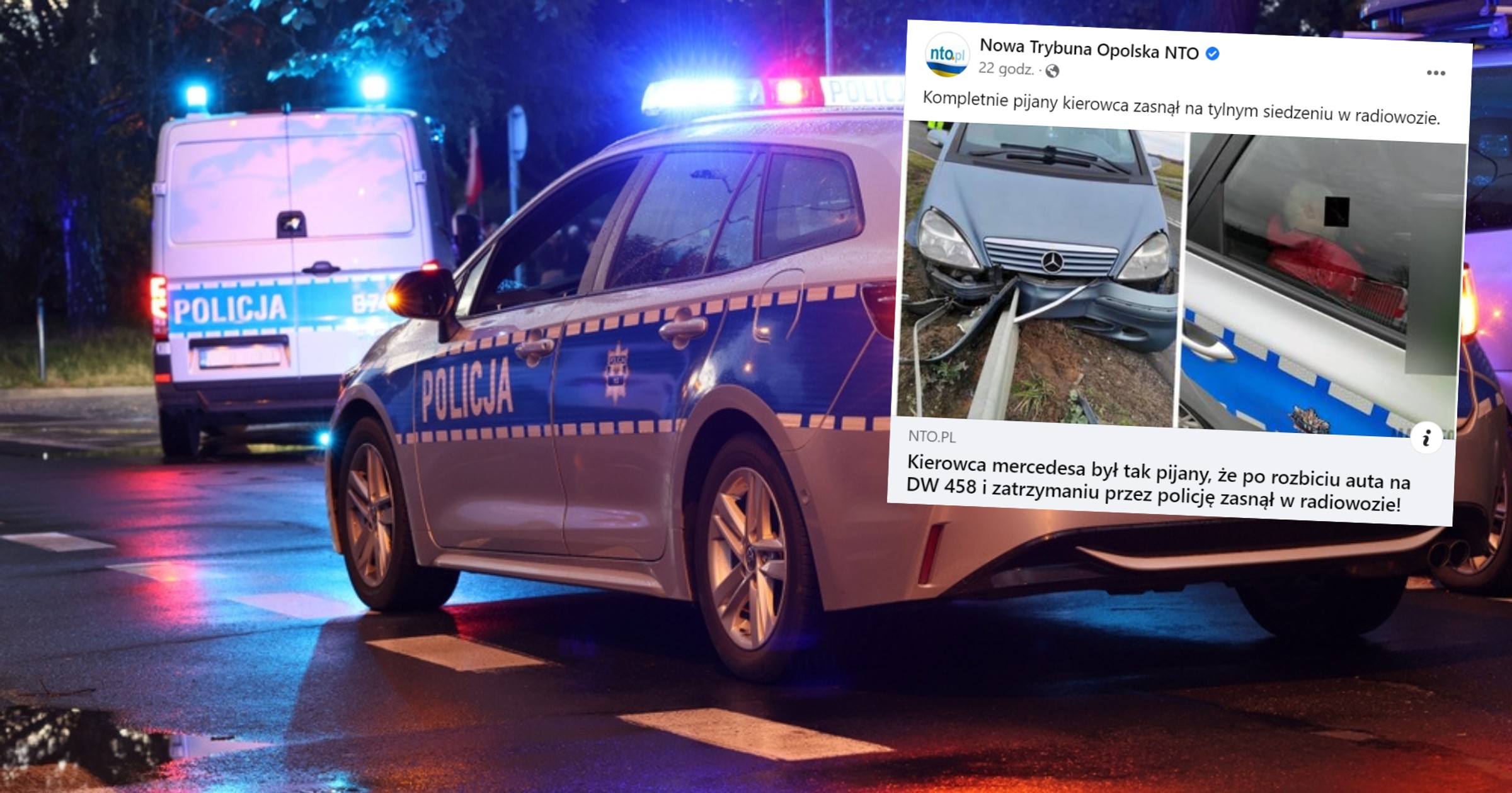 Policja zatrzymała pijanego kierowcę (fot. screen: Facebook/ntopl)