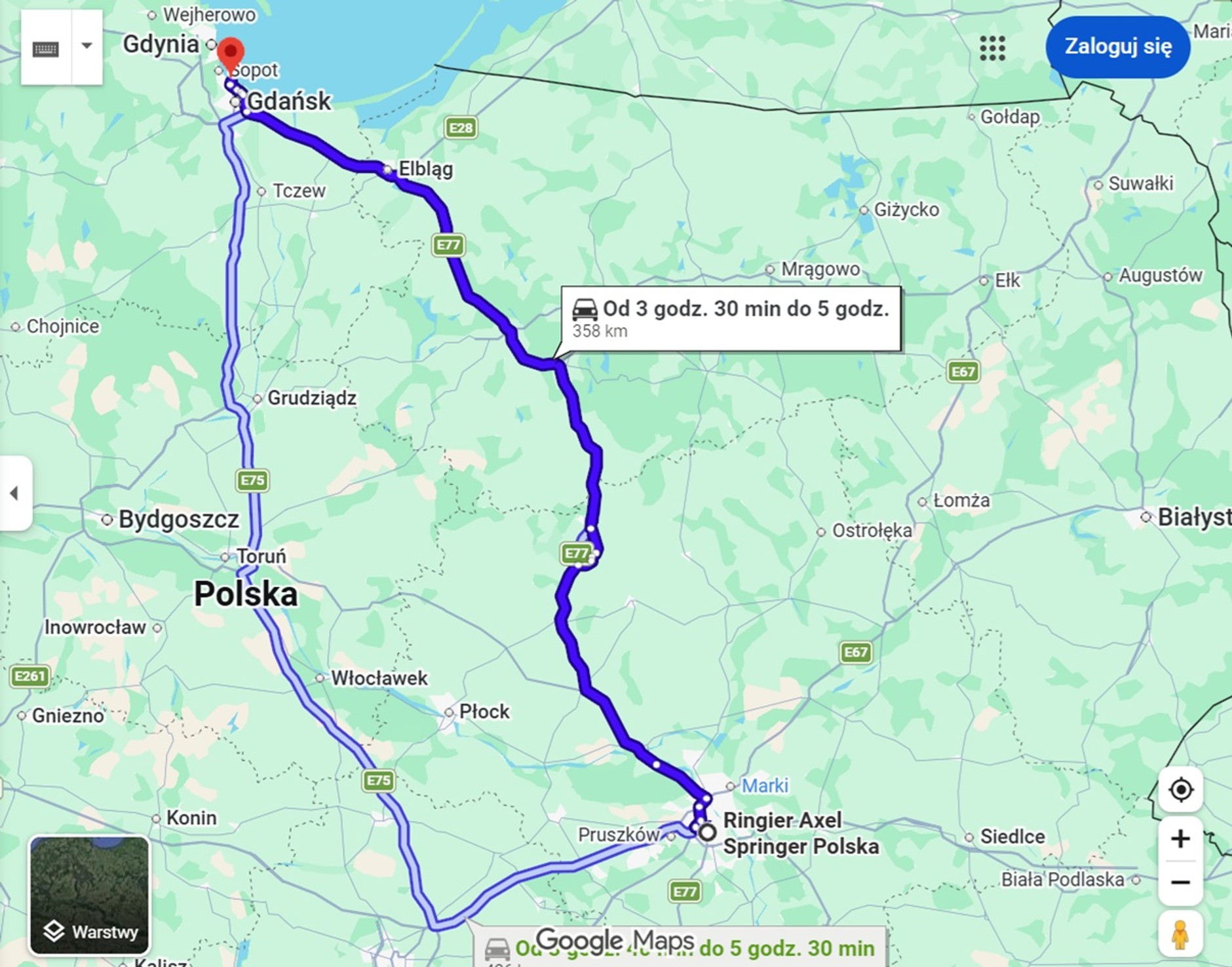 Wakacyjna trasa z Warszawy do Gdańska