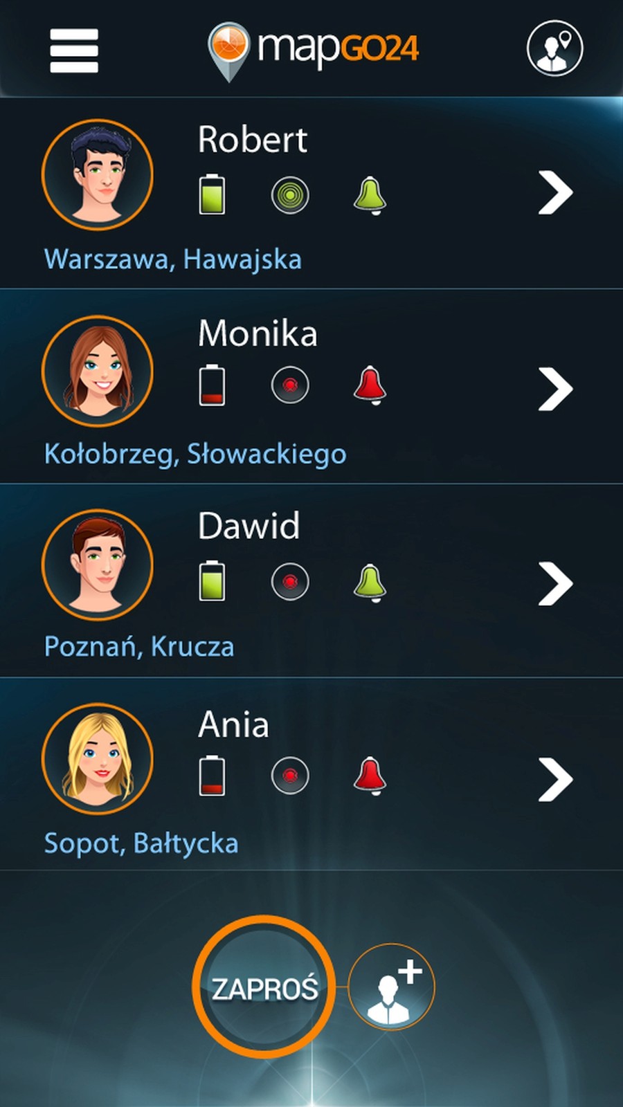 Aplikacja mapGO24 jest bardzo prosta w obsłudze.