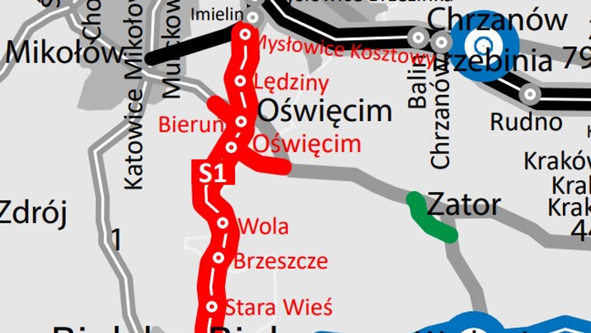 Mapa obwodnicy Oświęcimia