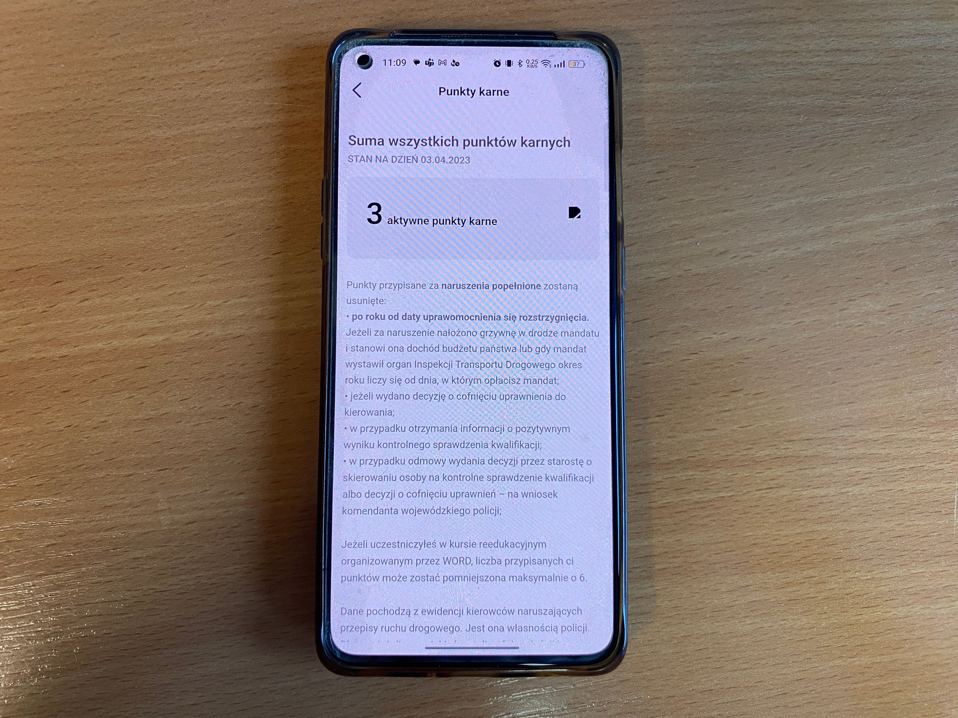 Liczba punktów karnych w aplikacji mObywatel