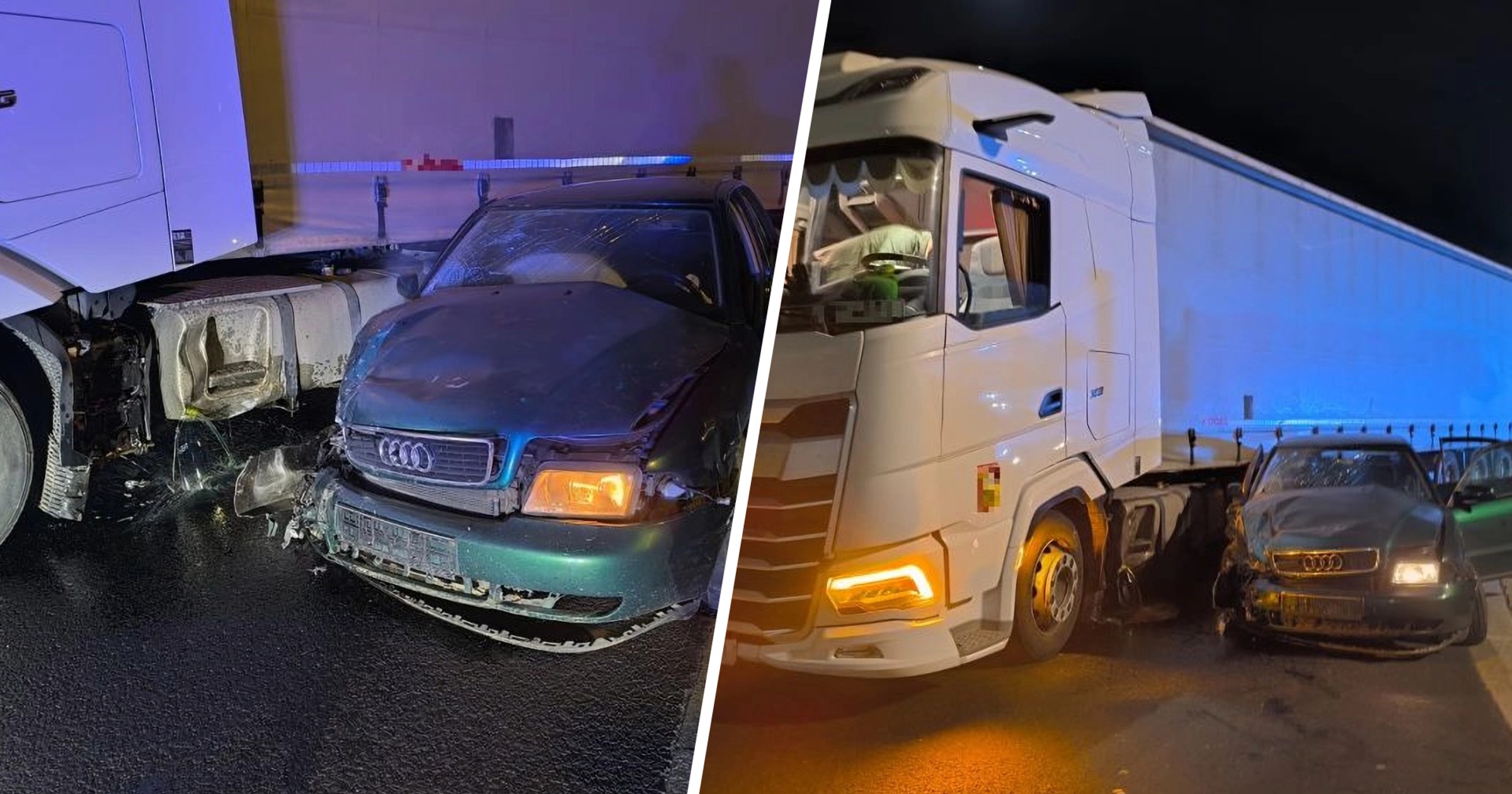 Pijana 17-latka starym Audi wjechała w tira. Wcześniej uciekała przed policjantami