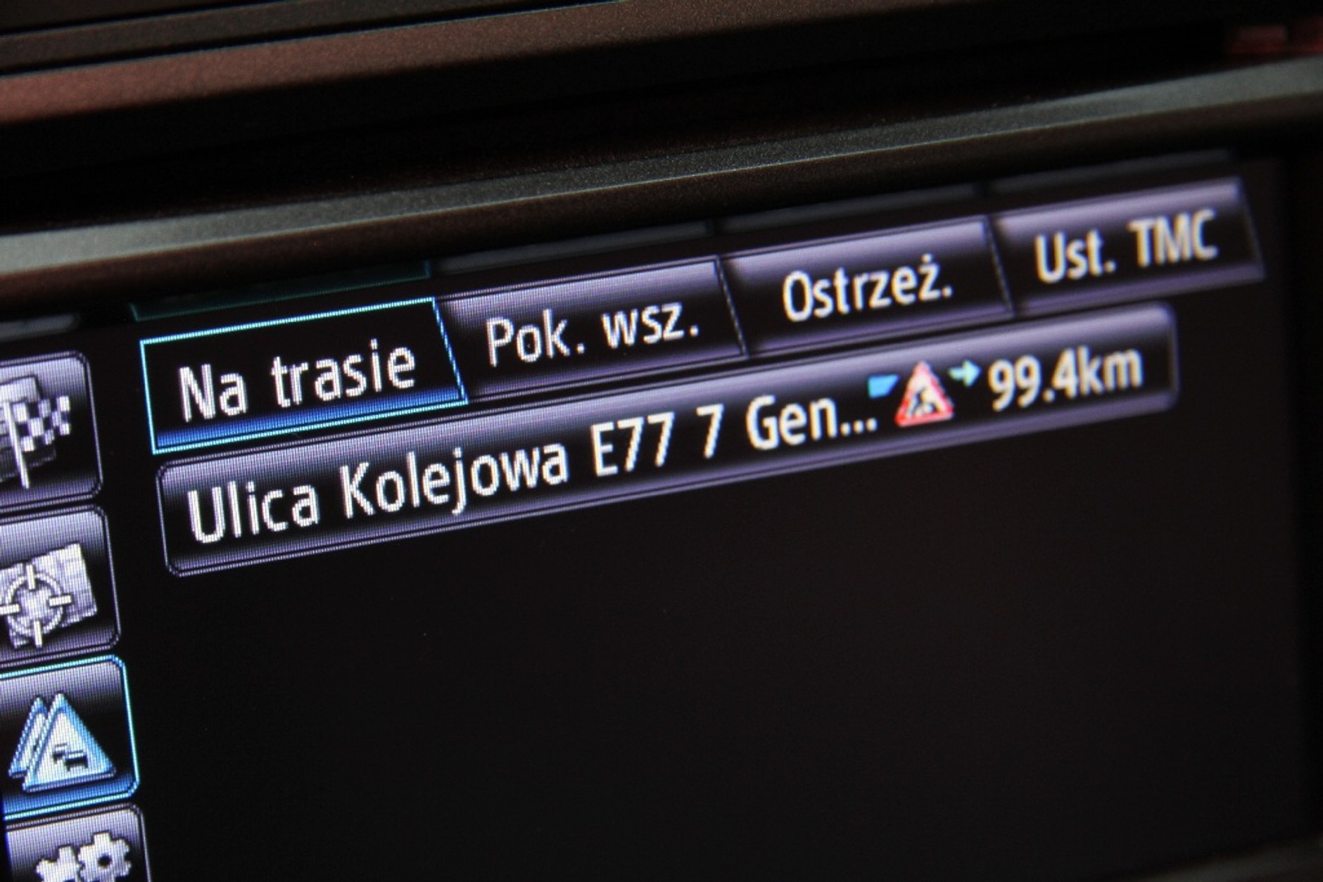 Podgląd informacji o utrudnieniach na trasie.