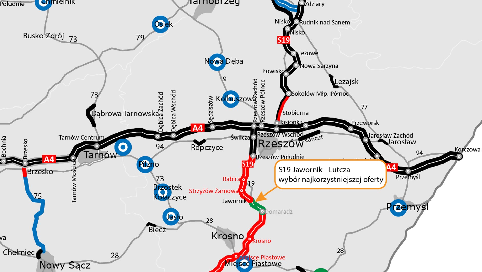 Mapa S19 Jawornik — Lutcza