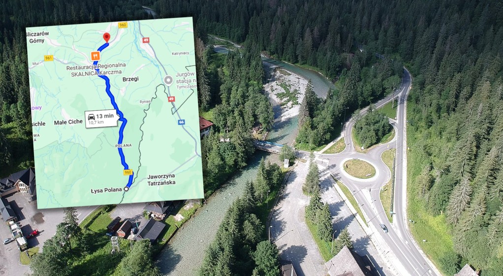 Trasa DW 960 prowadzi do Łysej Polany (Screen: Google Maps)