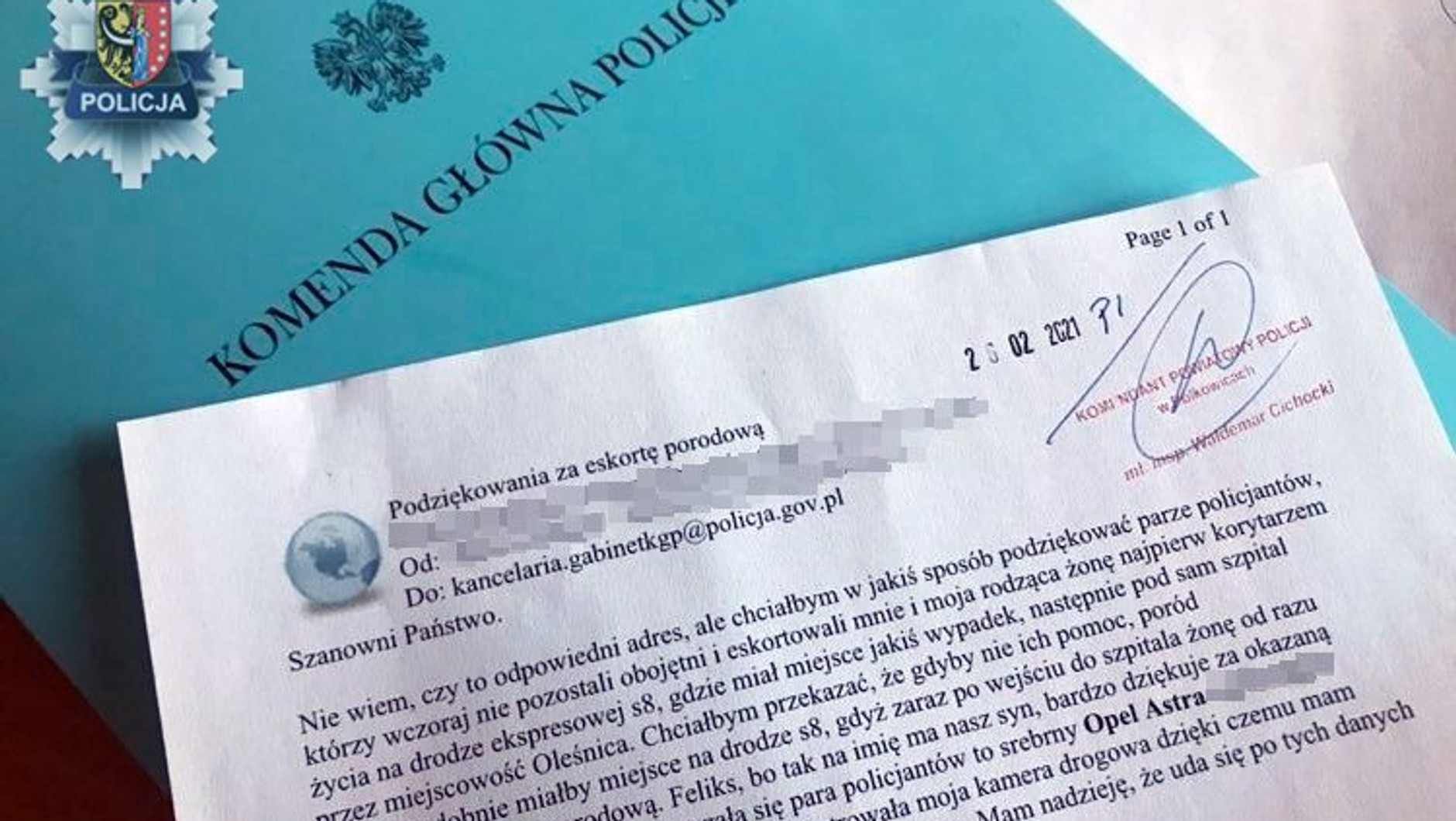 Podziękowania dla policji