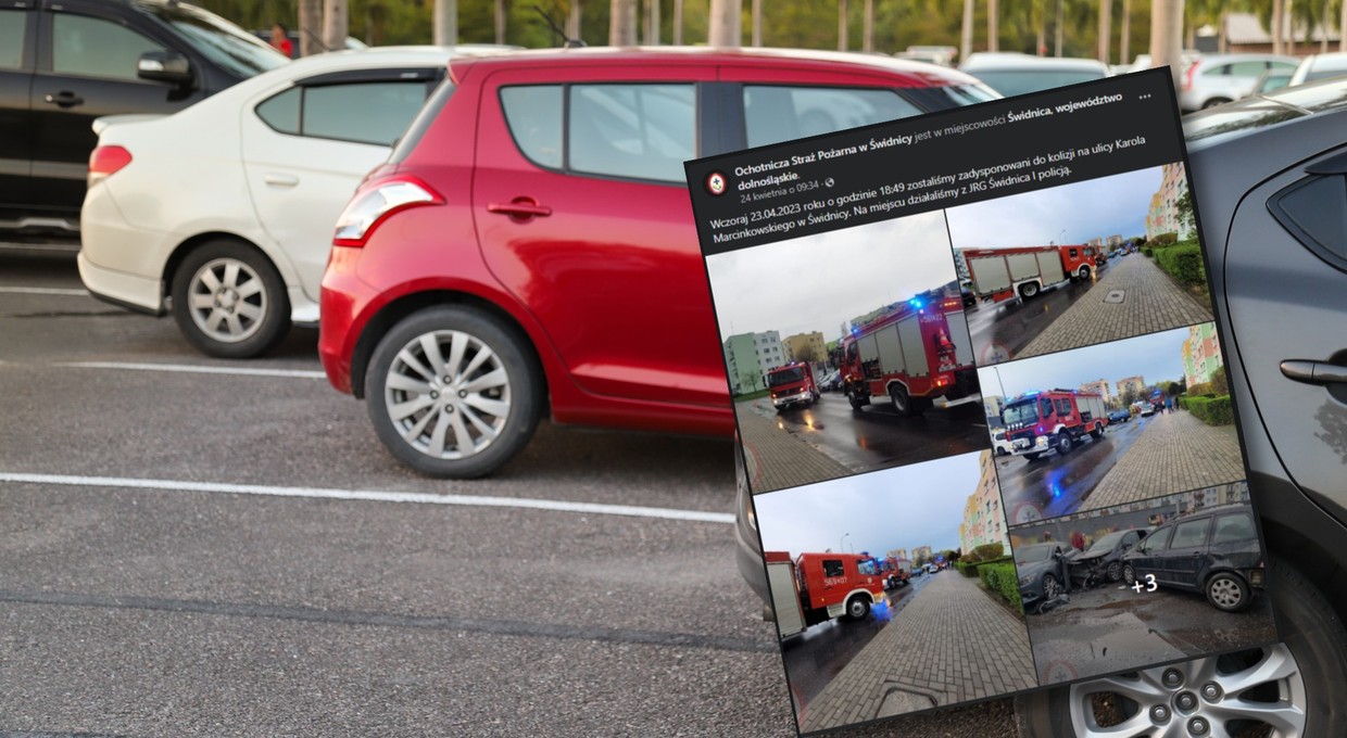 Staranował 10 aut na parkingu. Na miejscu pojawili się mieszkańcy [ZDJĘCIA]