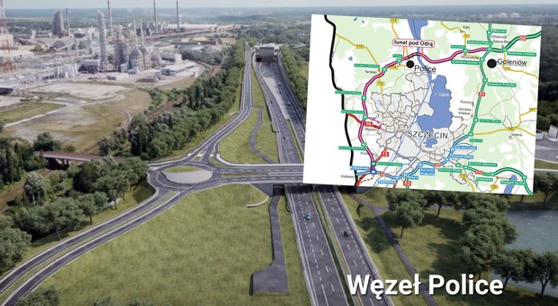 Tunel pod Odrą w ciągu drogi S6. Jezdnie na głębokości 45 m poniżej poziomu terenu