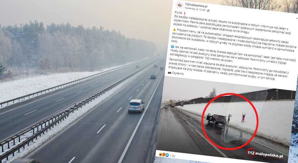 Para postanowiła wykonać sesję zdjęciową na autostradzie (facebook.com/112malopolska)