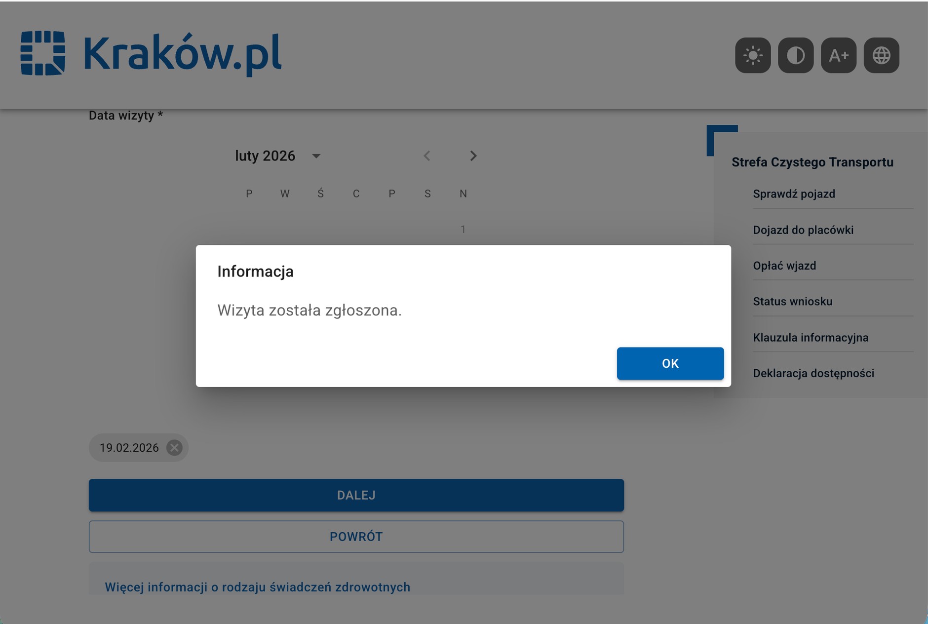 W Krakowie można zgłosić wizytę w placówce medycznej – podajemy nr rejestracyjny auta i określonego dnia możemy bezpłatnie wjechać do SCT