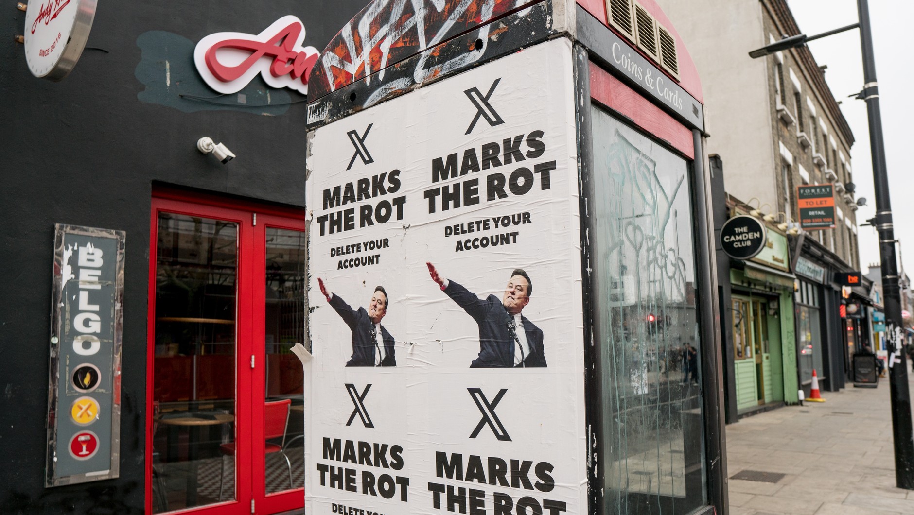 Plakat w Londynie zachęcający do loikwidacji konta na "X"