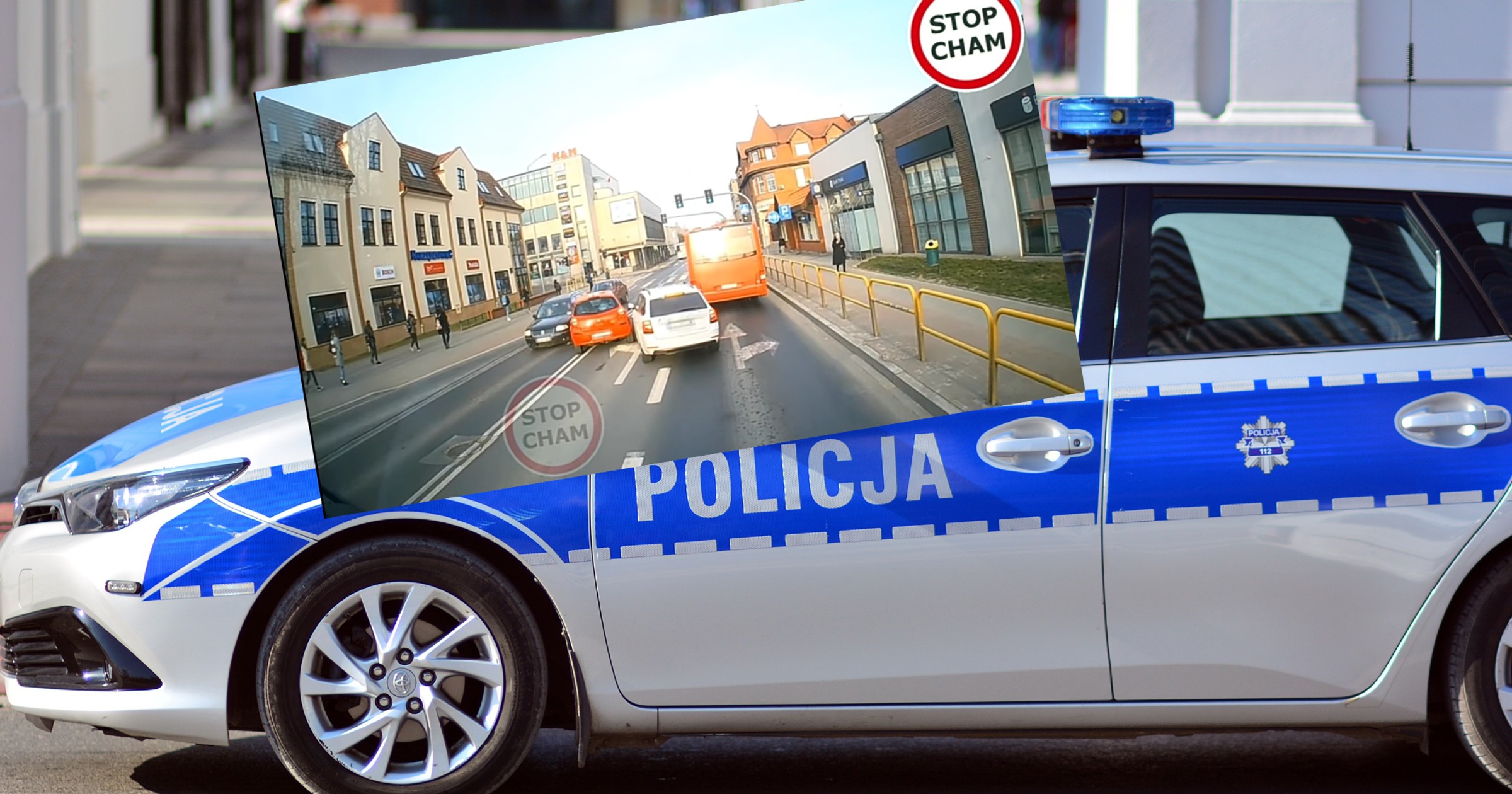 W najnowszym odcinku serii "STOP CHAM" kierowca białej Skody zmieniając pas ruchu spowodował kolizję, która zablokowała 3 pasy ruchu (fot. STOP CHAM/YouTube)