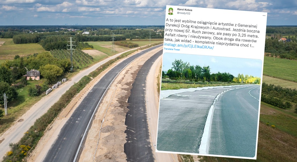 Osobliwa ścieżka rowerowa przy trasie S7 (zdjęcie ilustracyjne, screen: twitter.com/@roody102)