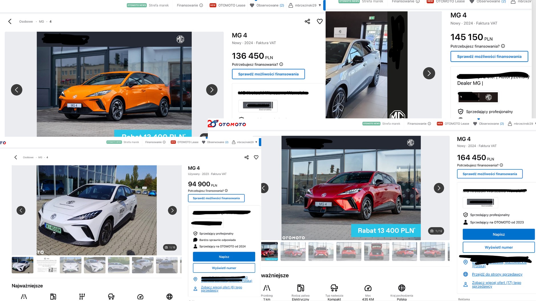 Elektryczny MG4 w ogłoszeniach na Otomoto