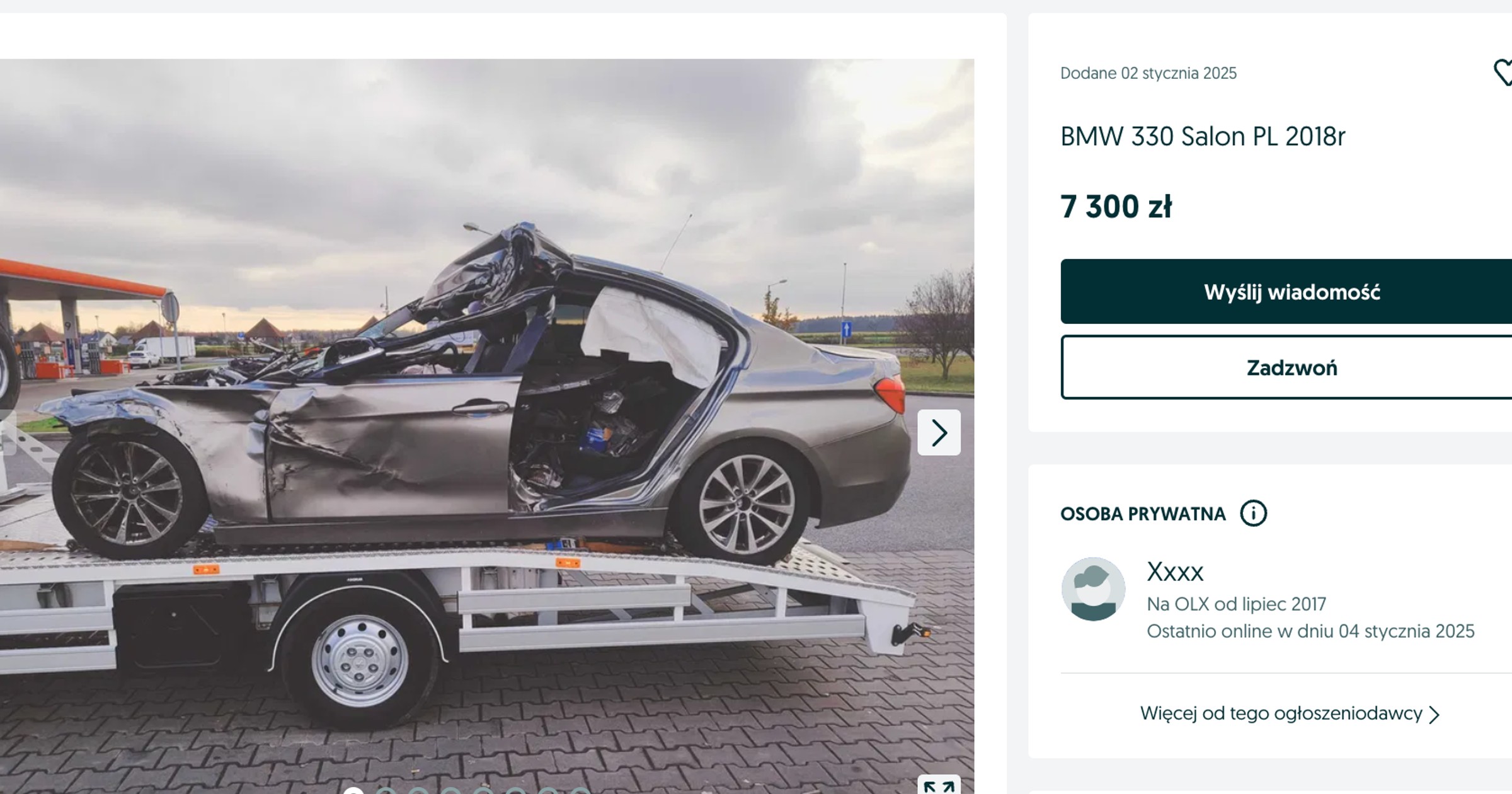 W popularnym serwisie ogłoszeniowym pojawiła się oferta sprzedaży rozbitego BMW. Czy to wrak radiowozu po tragicznym wypadku?
