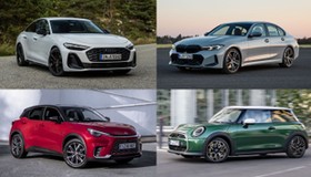 Audi A5, BMW serii 3, MINI Cooper i Lexus LBX (od lewej zgodnie z ruchem wskazówek zegara)