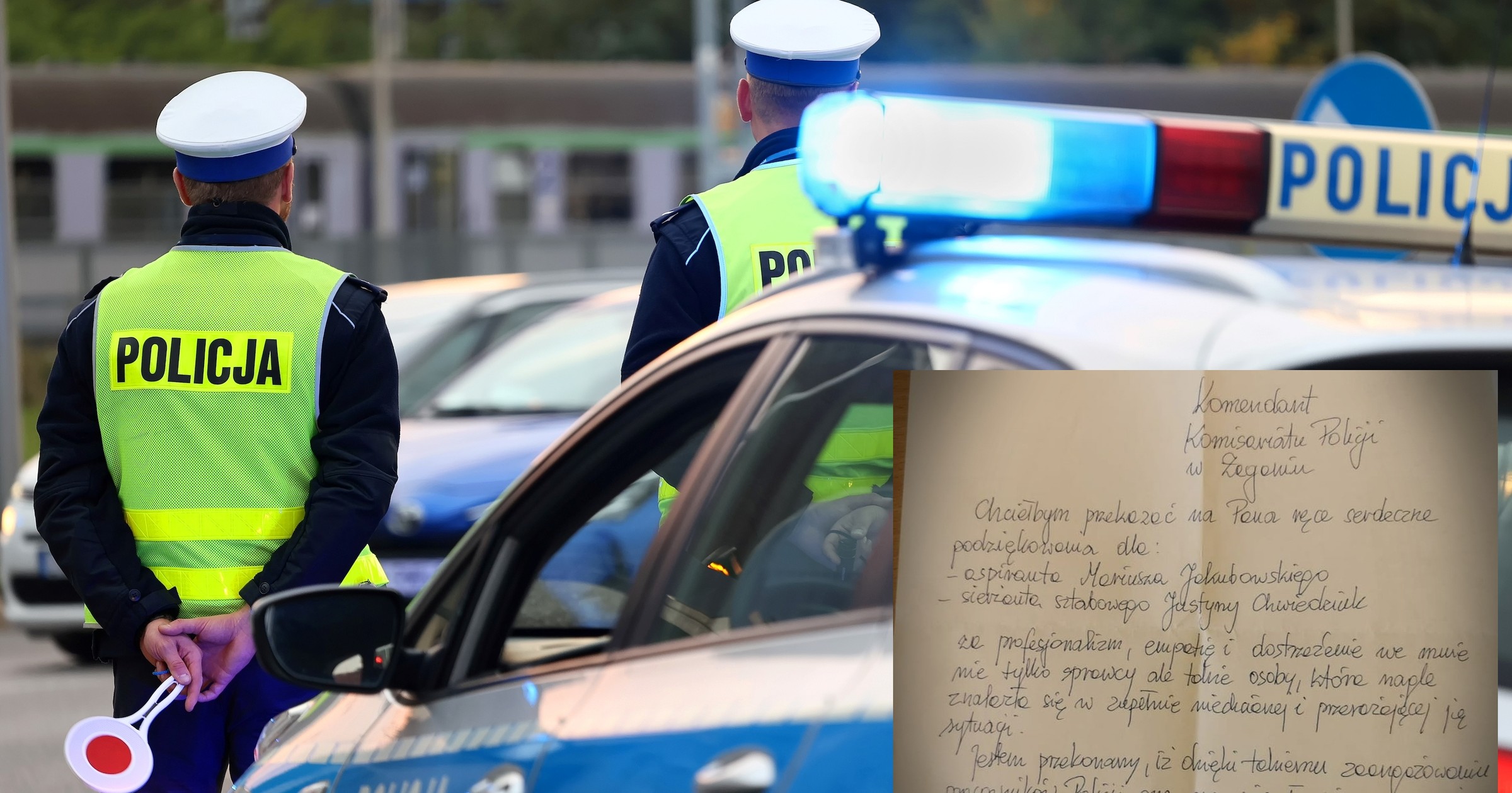 List do policji od sprawcy zdarzenia drogowego (Żagań; kwiecień 2023 r.; na pierwszym planie zdjęcie ilustracyjne)
