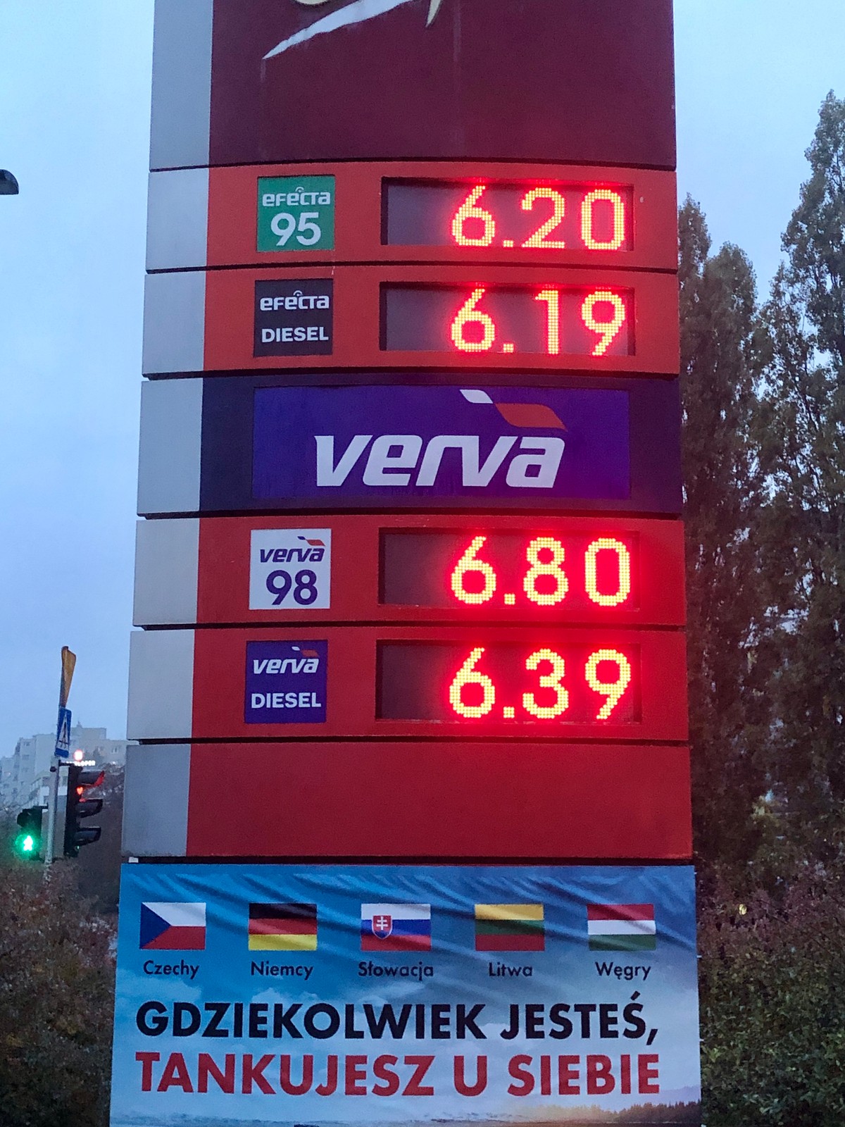 Ceny paliw na stacji Orlen, Warszawa, 25 października