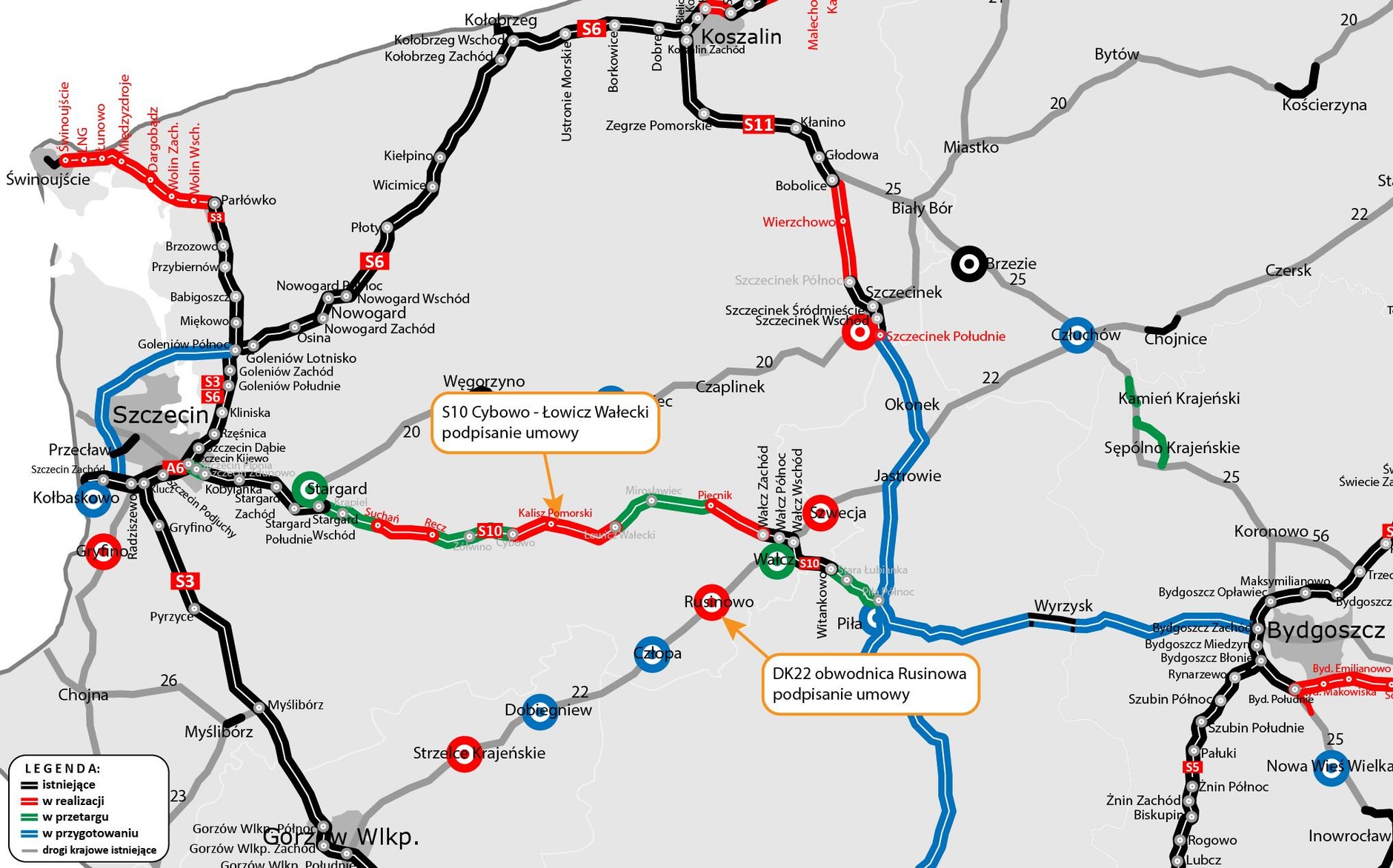 Mapa - podpisanie umów S10 Cybowo-Łowicz Wałecki oraz obwodnica Rusinowa