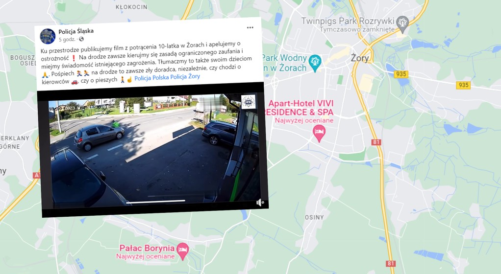 10-latek wyszedł ze sklepu i wbiegł na jezdnię (fot. screen: facebook.com/@SlaskaKWP)