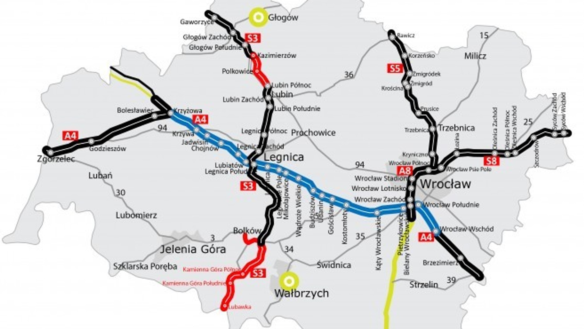 Mapa autostrady A4