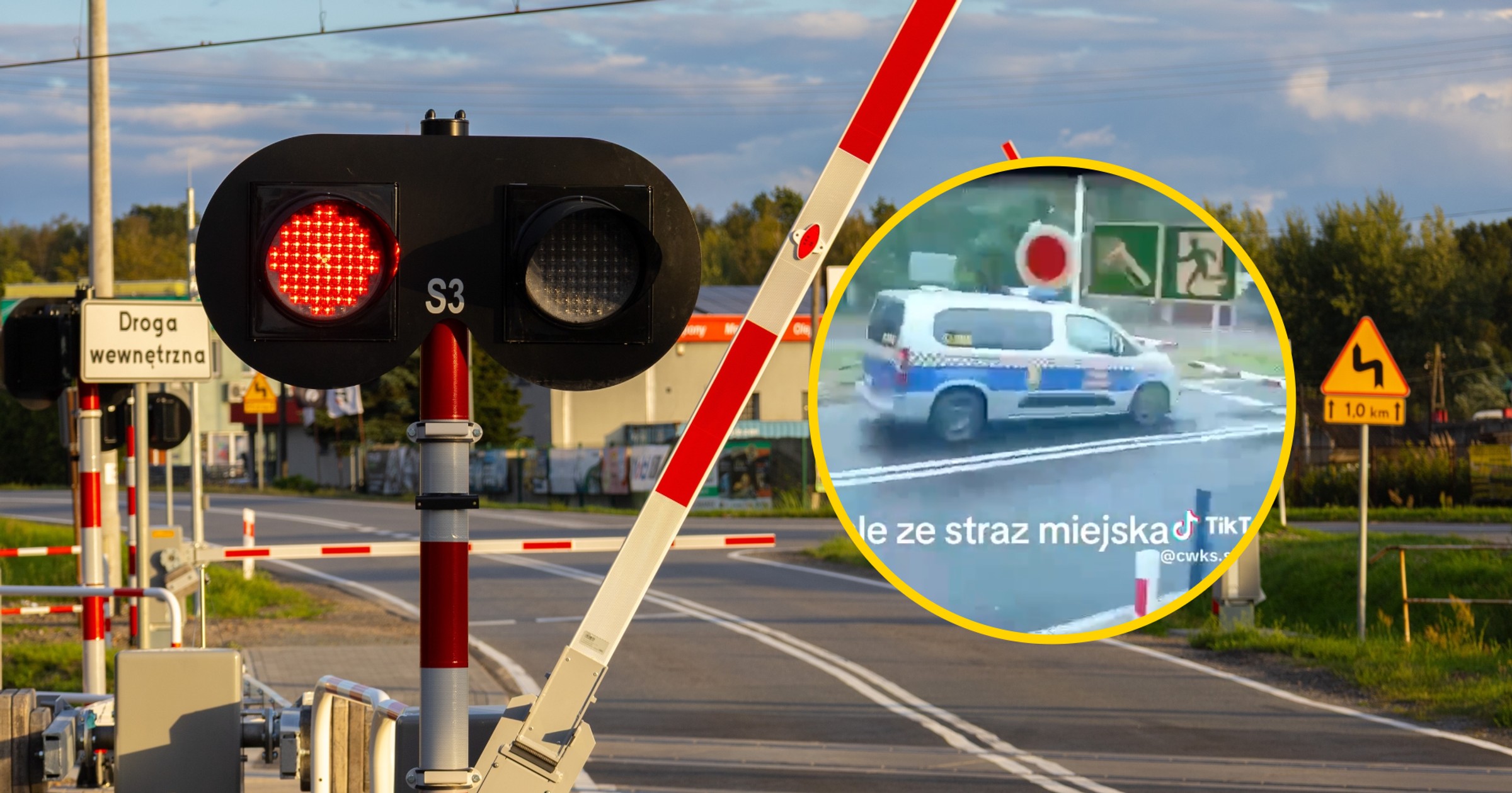 Radiowóz straży miejskiej za rogatkami