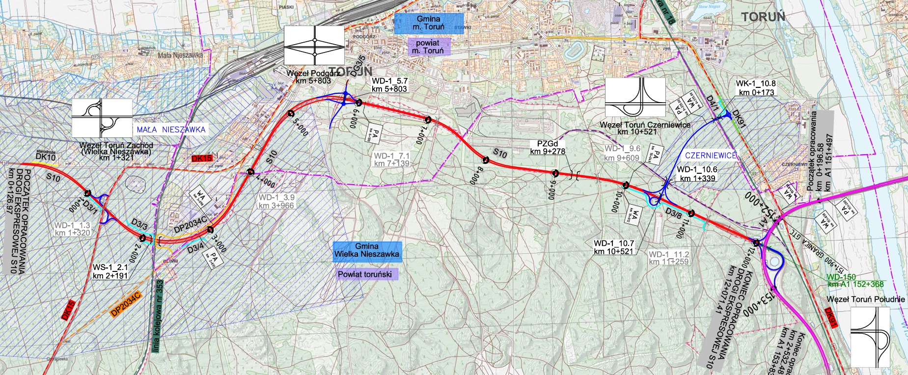 Droga S10 Toruń Zachód - Toruń Południe. Mapa