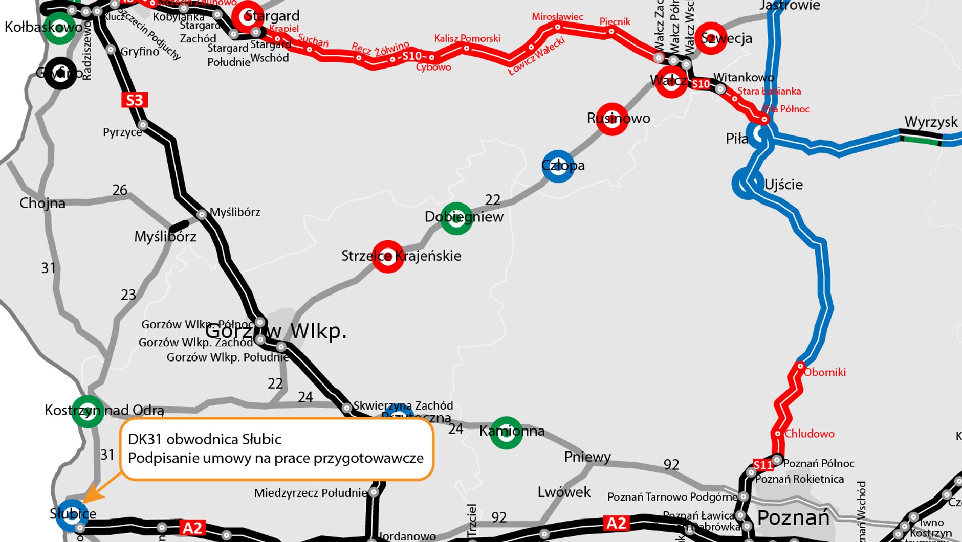 Mapa z trasami w woj. wielkopolskim